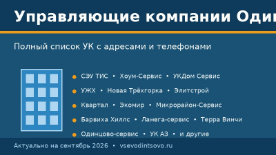Управляющие компании Одинцово: список, адреса и телефоны (2026) (материал №238) Управляющие компании Одинцово: список, адреса и телефоны (2026) (материал №238)