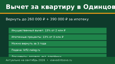 Налоговый вычет за покупку квартиры в Одинцово: пошаговая инструкция (2026) Налоговый вычет за покупку квартиры в Одинцово: пошаговая инструкция (2026)